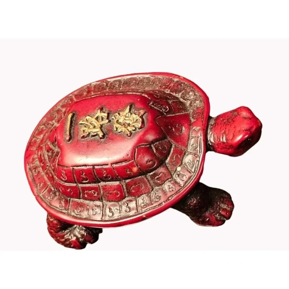 Asian Style Tortoise Turtle Figurine With Inscription on Shell Signed on Bottom